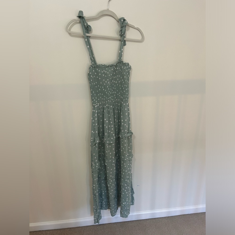 Amazon Sage Green Polka Dot Maxi Dress